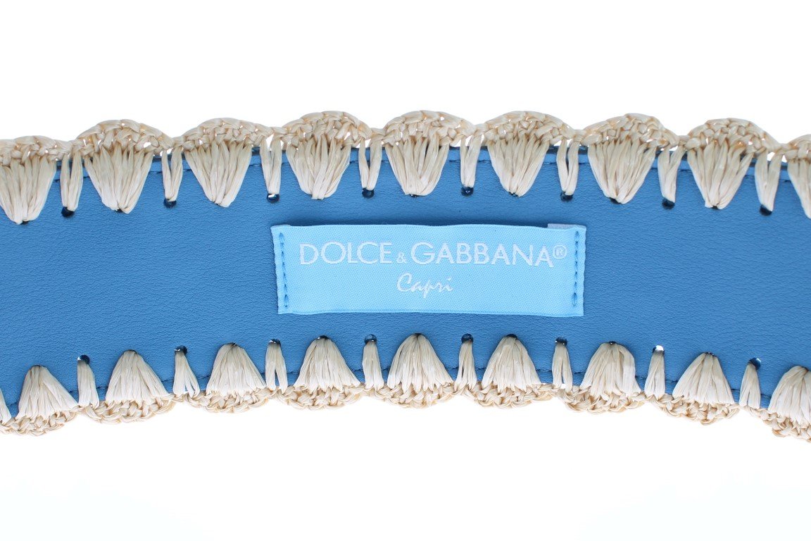 Turquoise Raffia Woven Wide Belt