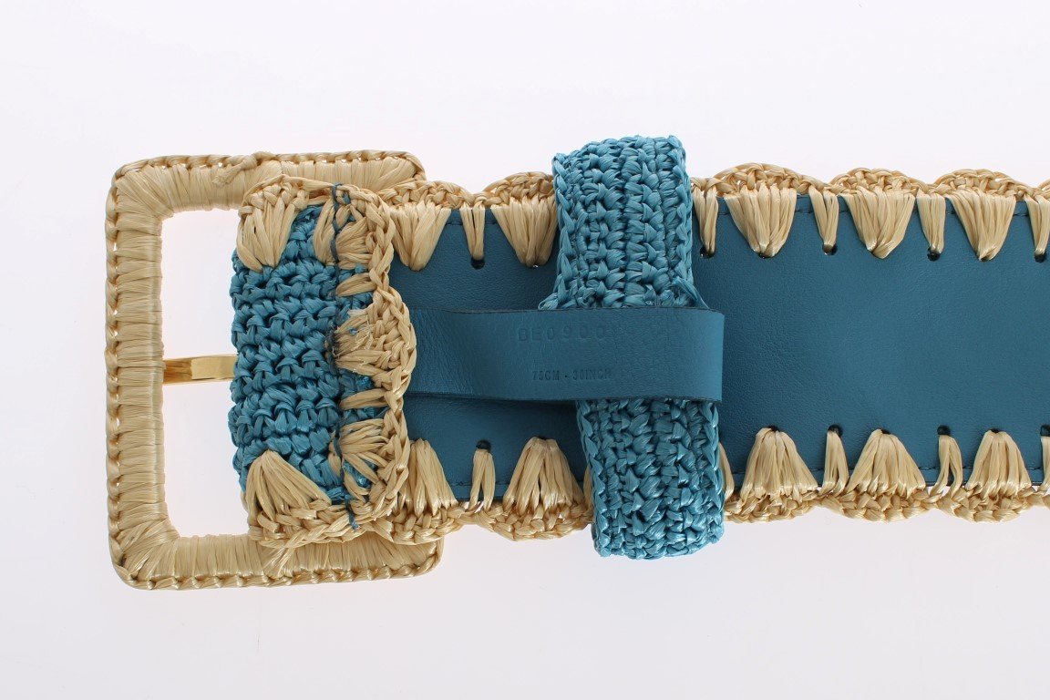 Turquoise Raffia Woven Wide Belt