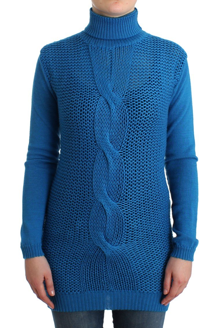 Blue knitted turtleneck sweater