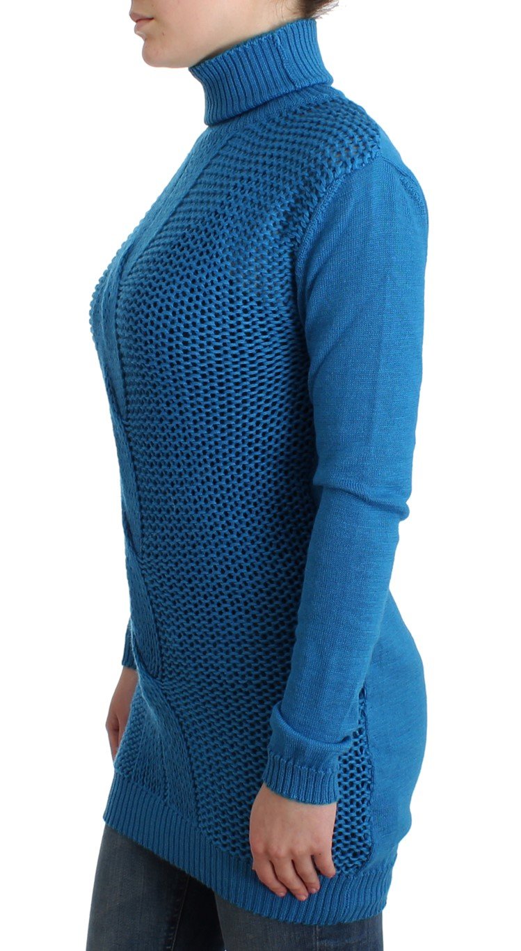 Blue knitted turtleneck sweater