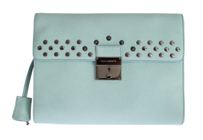 Blue Leather Studded Document Portfolio Briefcase Bag
