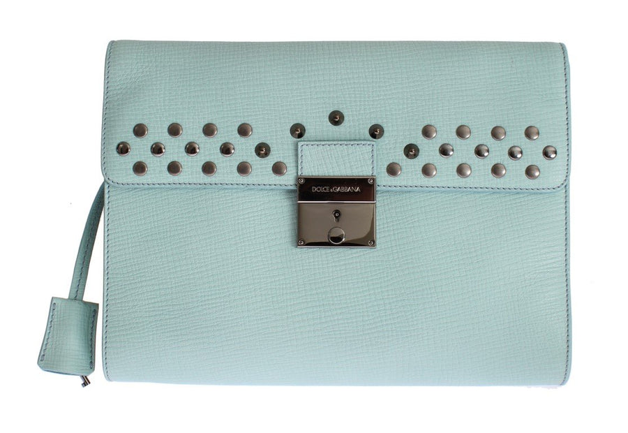 Blue Leather Studded Document Portfolio Briefcase Bag