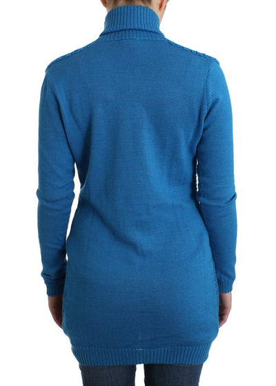Blue knitted turtleneck sweater