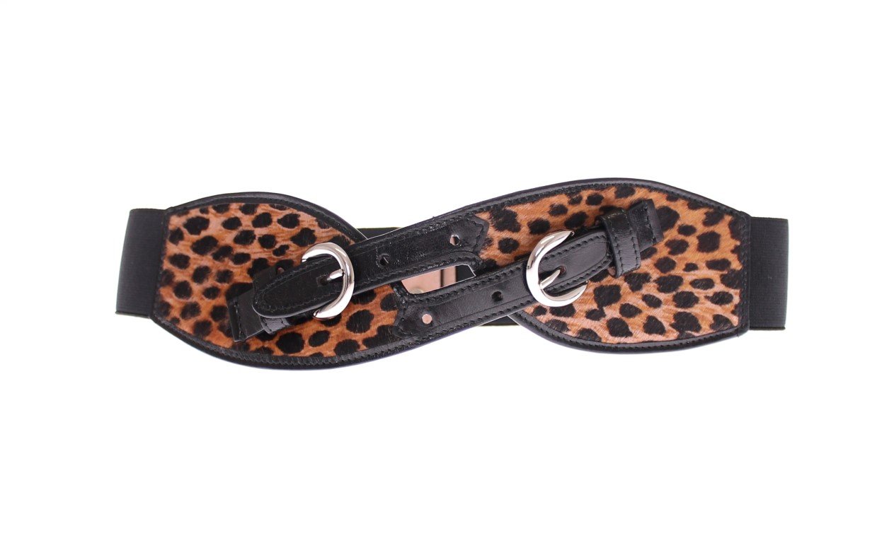 Black Leather Leopard Print Waist Belt