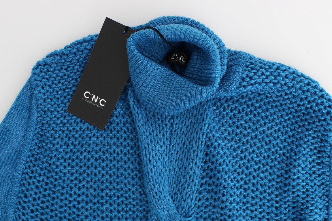 Blue knitted turtleneck sweater