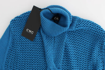 Blue knitted turtleneck sweater