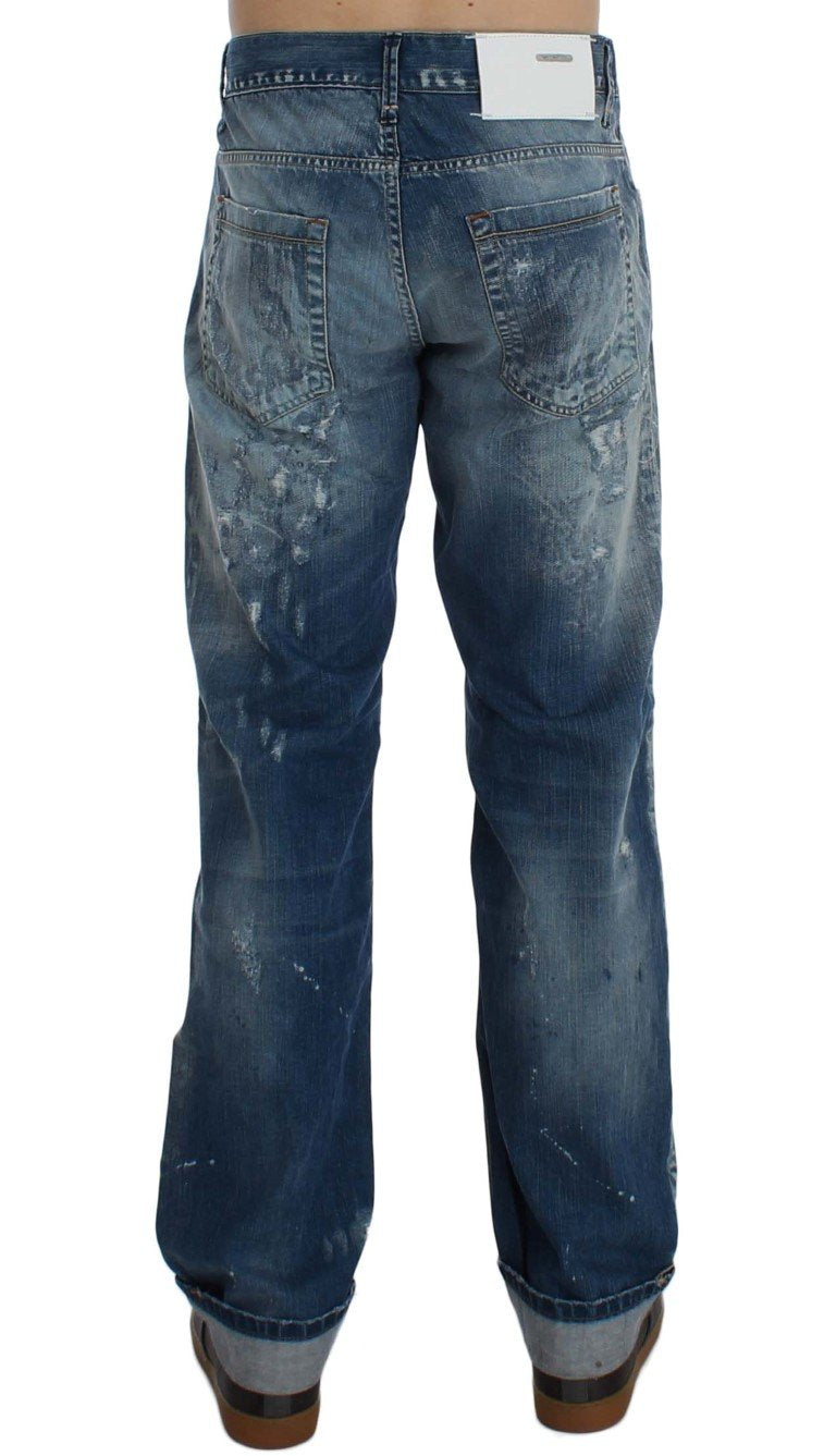 Blue Wash Torn Denim Cotton Regular Fit Jeans