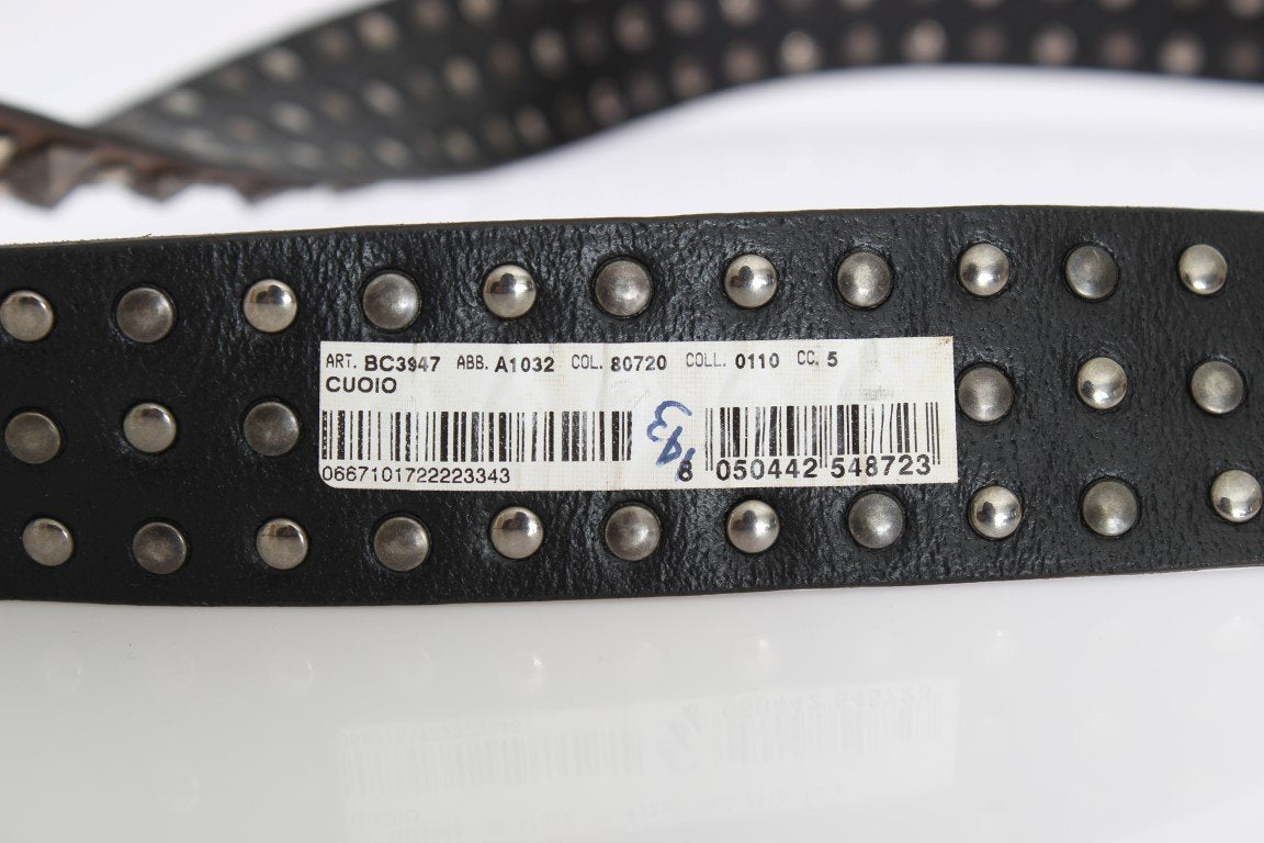Brown Leather Gold Buckle Studded Belt