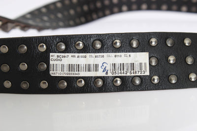 Brown Leather Gold Buckle Studded Belt