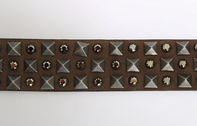 Brown Leather Gold Buckle Studded Belt