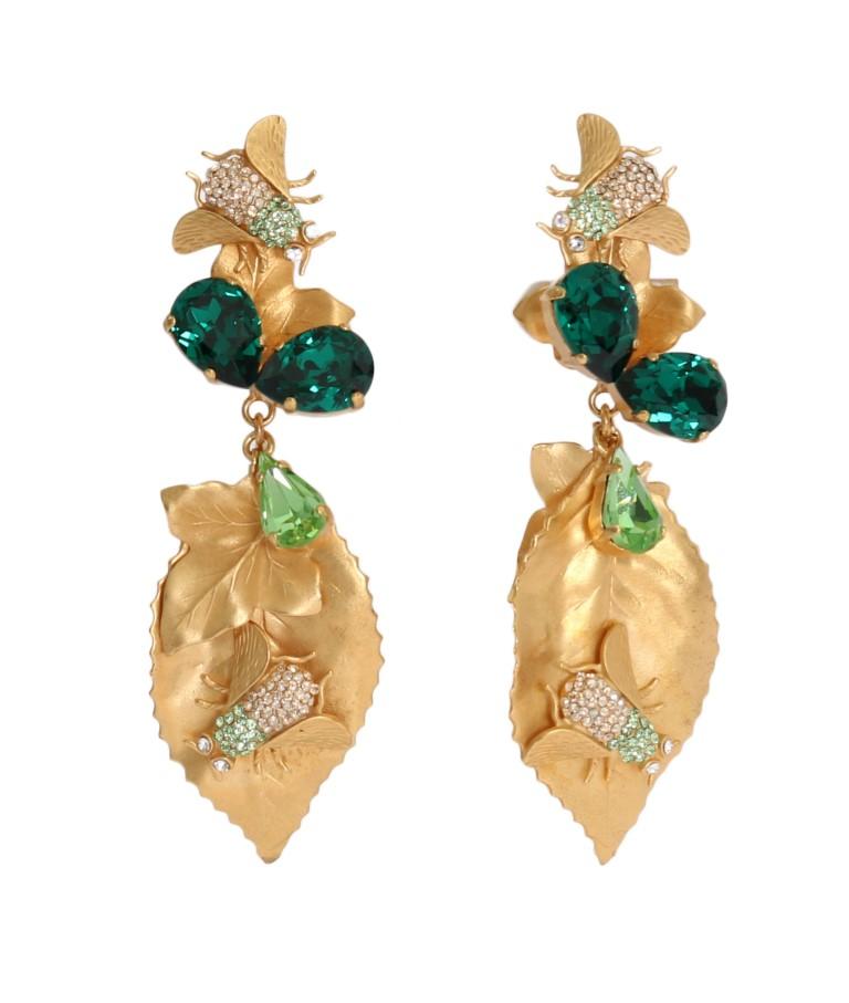 Gold Brass Insect Crystal Clip On Earrings