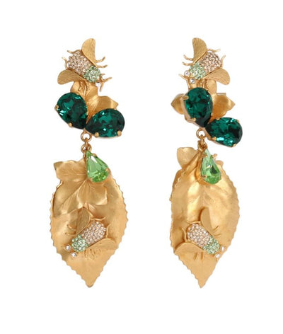 Gold Brass Insect Crystal Clip On Earrings