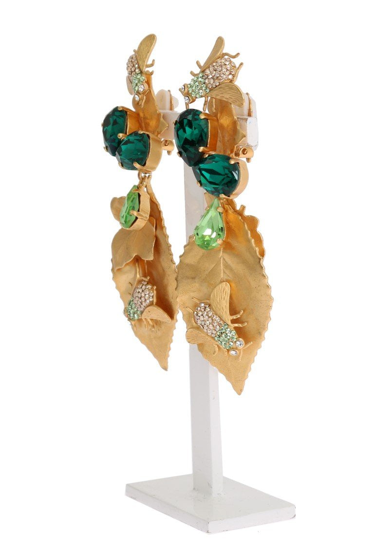 Gold Brass Insect Crystal Clip On Earrings