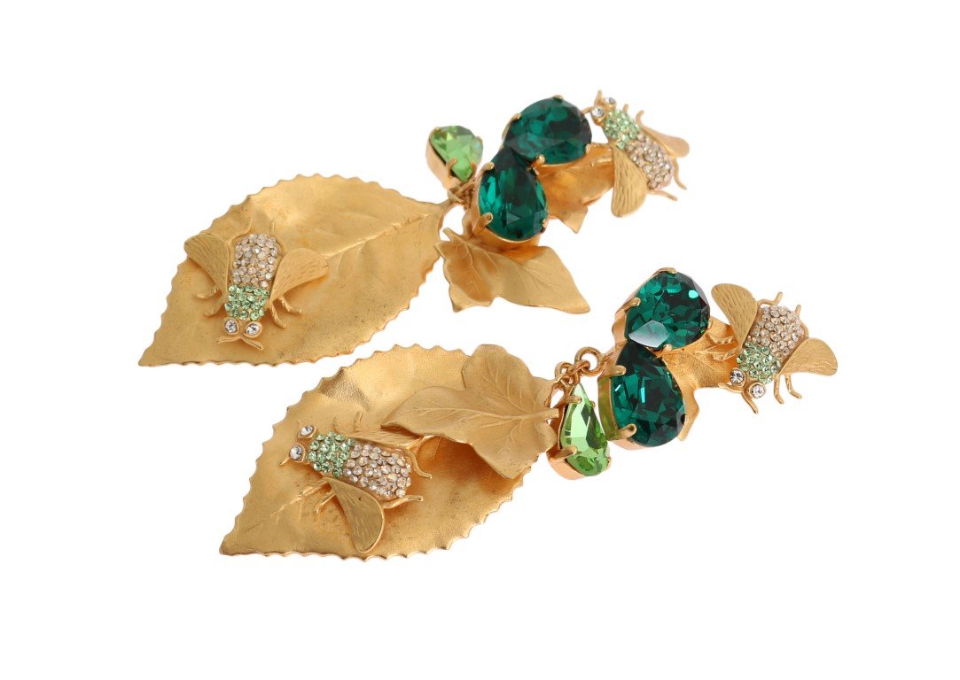 Gold Brass Insect Crystal Clip On Earrings