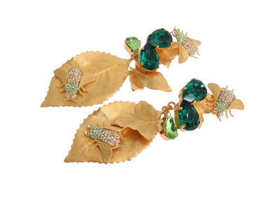 Gold Brass Insect Crystal Clip On Earrings