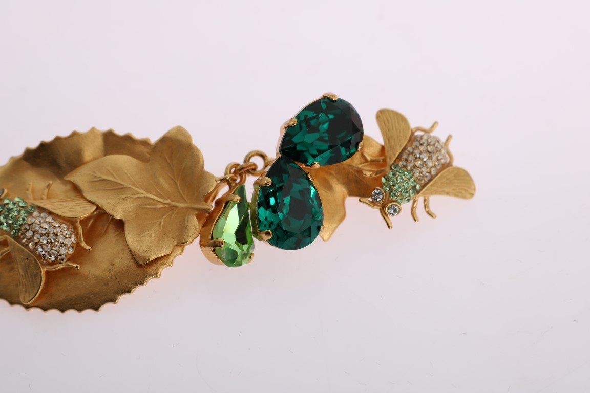 Gold Brass Insect Crystal Clip On Earrings