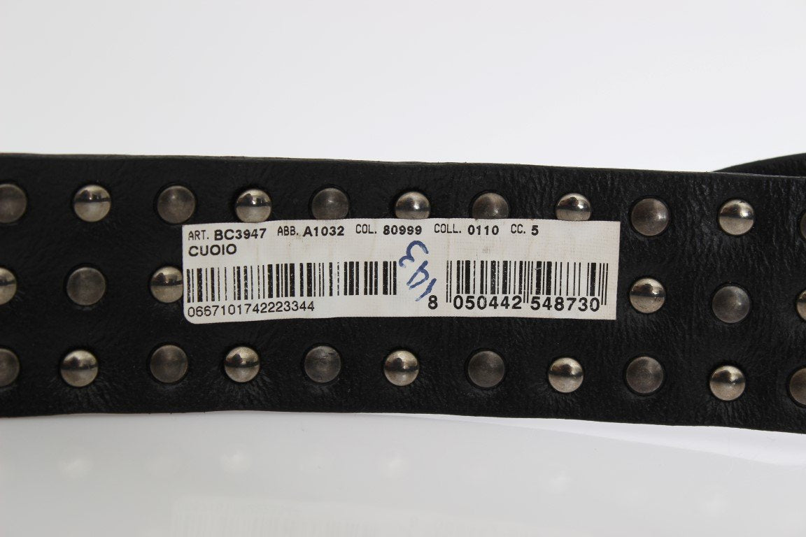 Black Leather Gold Buckle Studded Belt