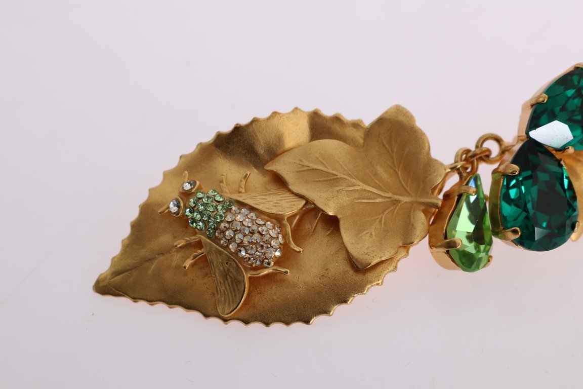 Gold Brass Insect Crystal Clip On Earrings