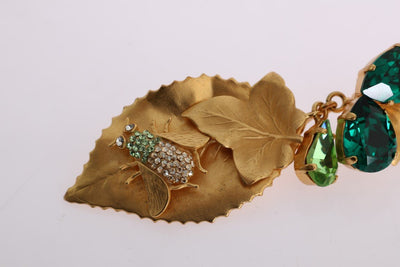Gold Brass Insect Crystal Clip On Earrings