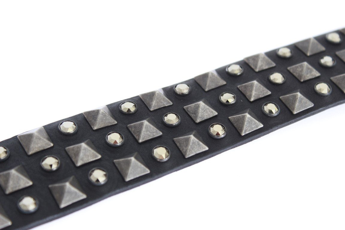 Black Leather Gold Buckle Studded Belt