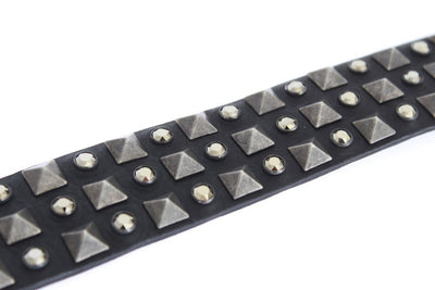 Black Leather Gold Buckle Studded Belt