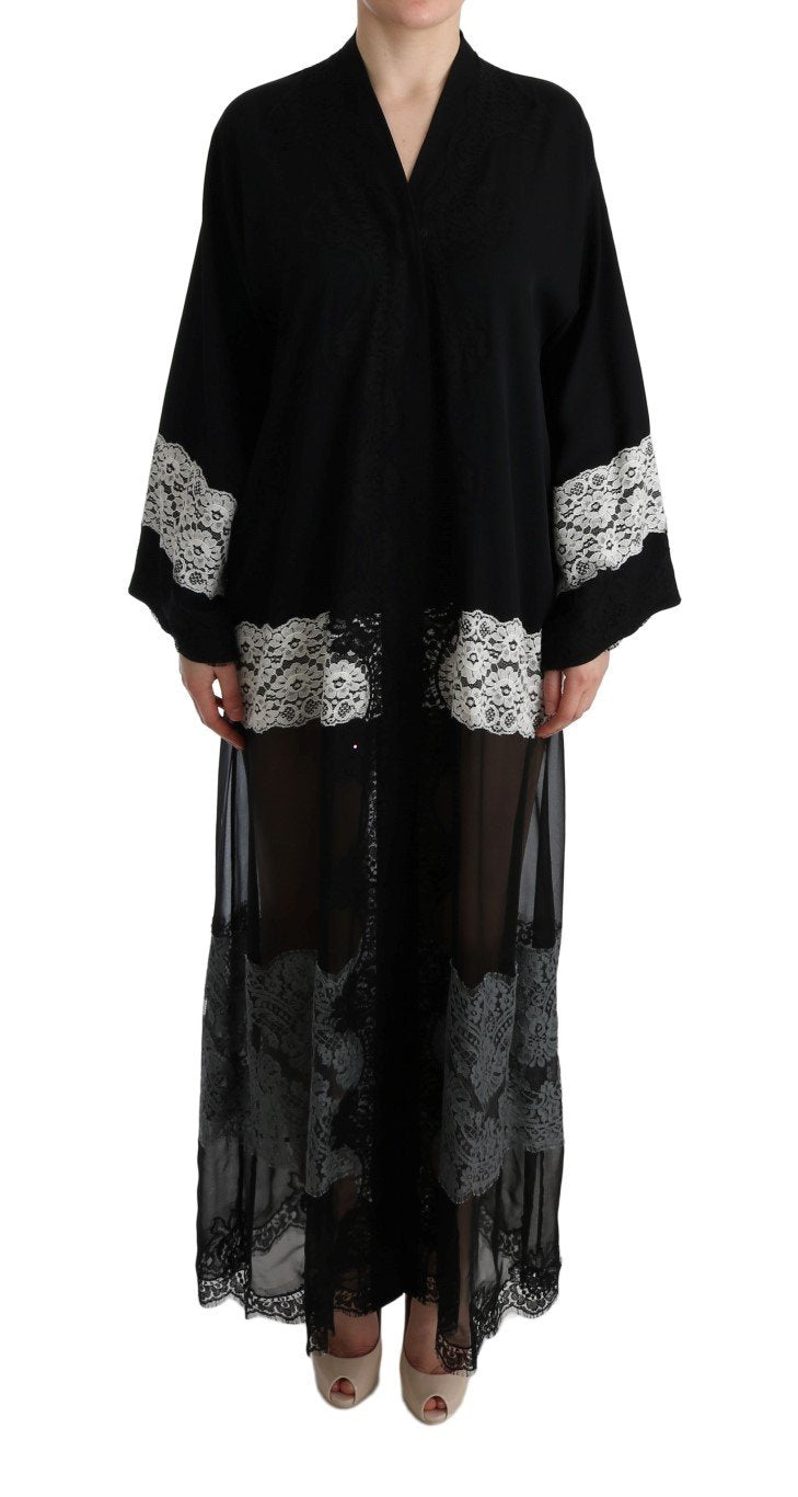 Black White Floral Applique Kaftan Dress