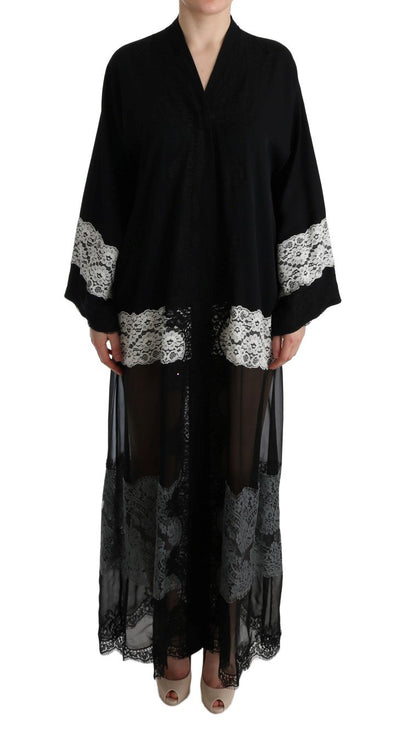 Black White Floral Applique Kaftan Dress