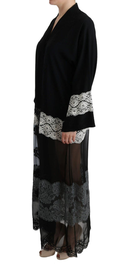Black White Floral Applique Kaftan Dress
