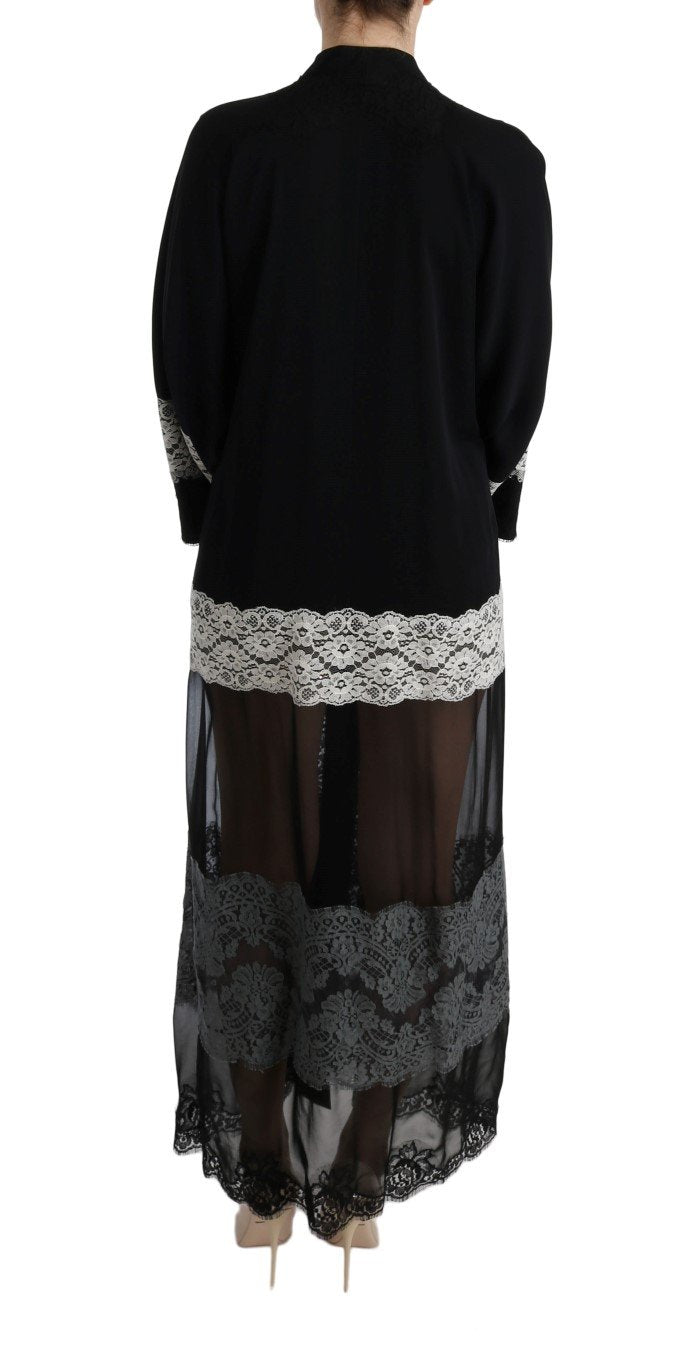Black White Floral Applique Kaftan Dress