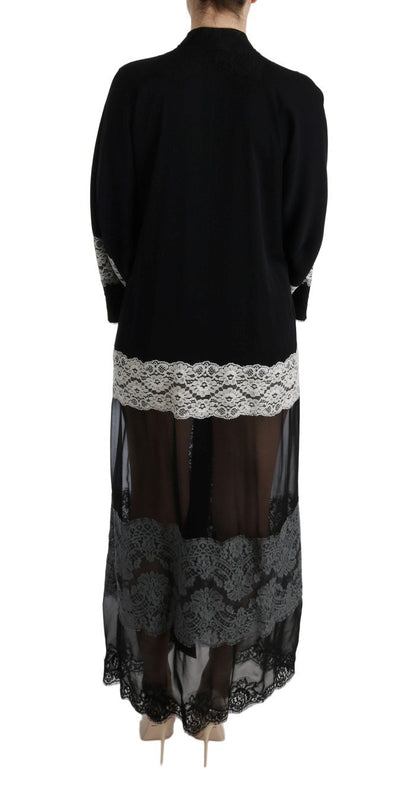 Black White Floral Applique Kaftan Dress