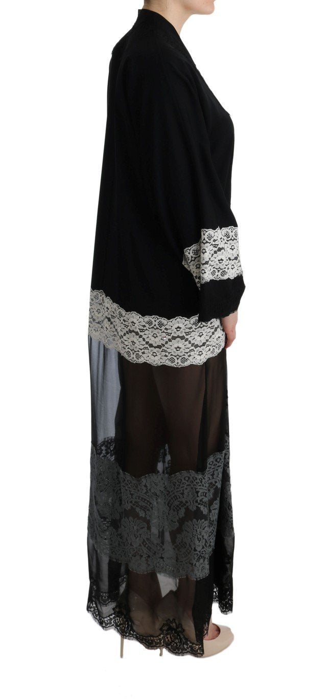 Black White Floral Applique Kaftan Dress