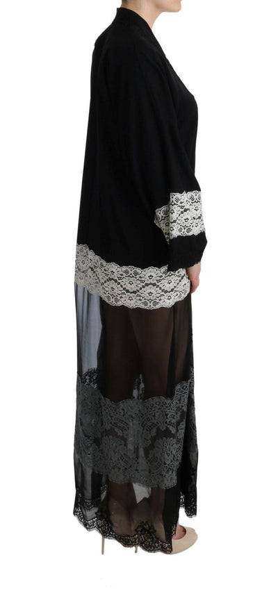 Black White Floral Applique Kaftan Dress