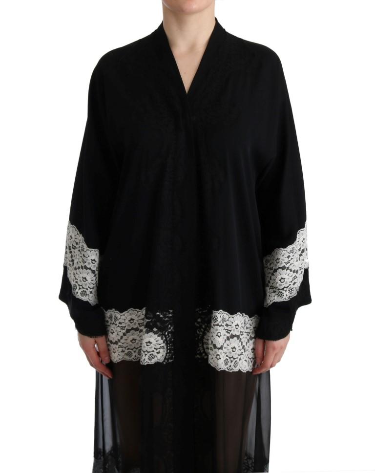 Black White Floral Applique Kaftan Dress
