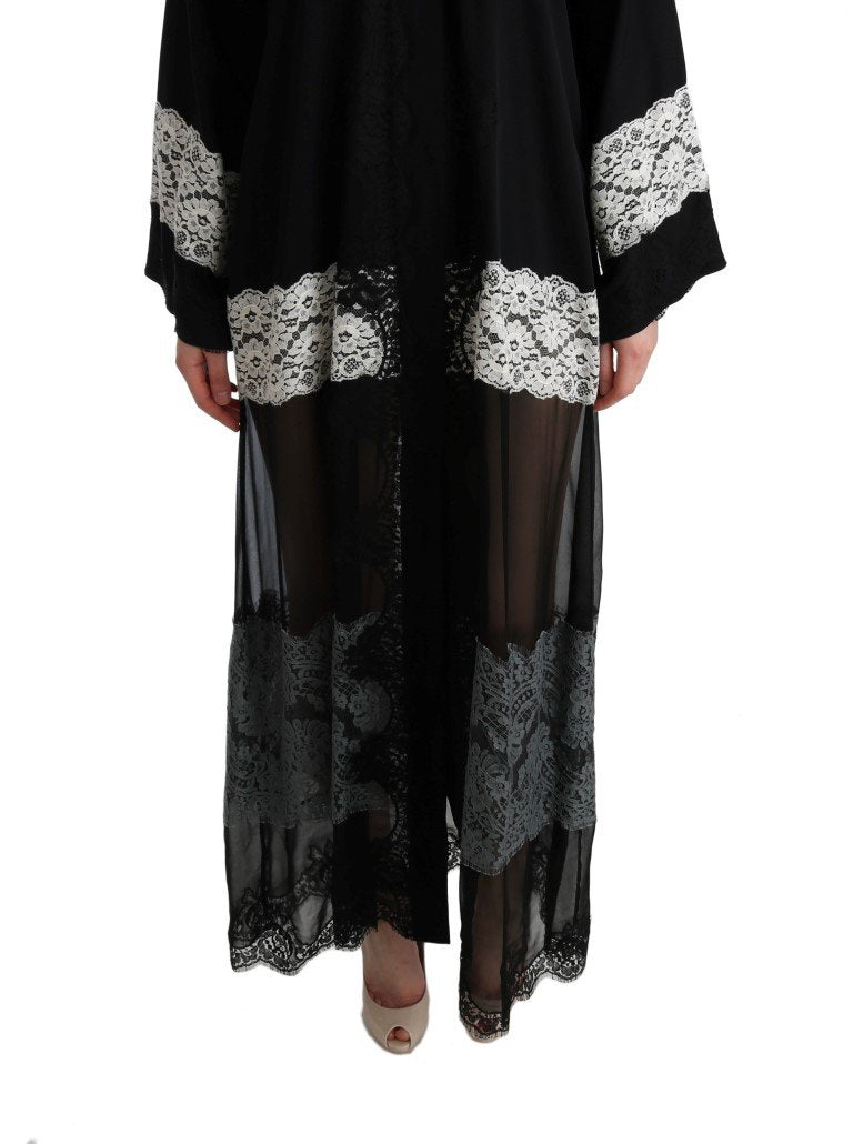 Black White Floral Applique Kaftan Dress