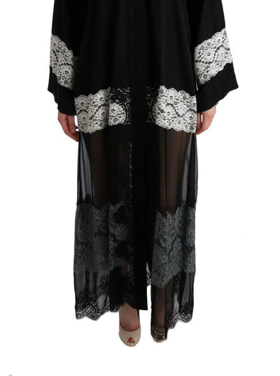 Black White Floral Applique Kaftan Dress
