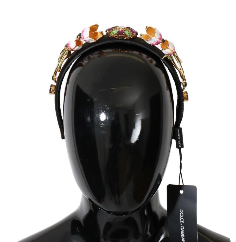 Black White Tulips Gold Crystal Headband