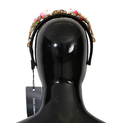 Black White Tulips Gold Crystal Headband
