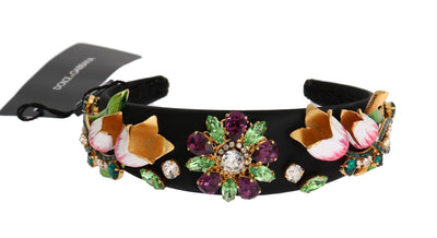 Black White Tulips Gold Crystal Headband
