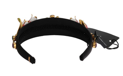 Black White Tulips Gold Crystal Headband