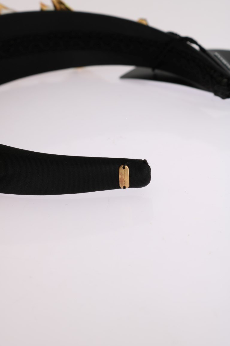 Black White Tulips Gold Crystal Headband
