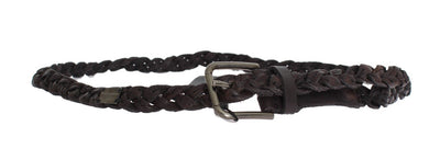 Brown Woven Leather Gray Buckle Belt