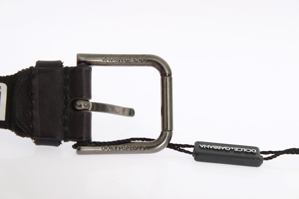 Brown Woven Leather Gray Buckle Belt