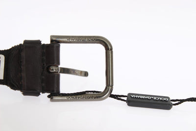 Brown Woven Leather Gray Buckle Belt