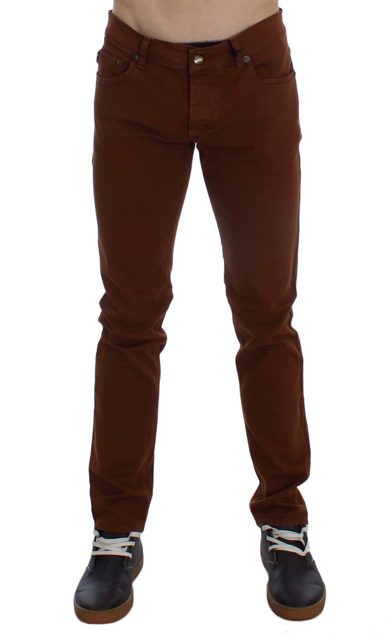 Orange Cotton Stretch Slim Fit Pants