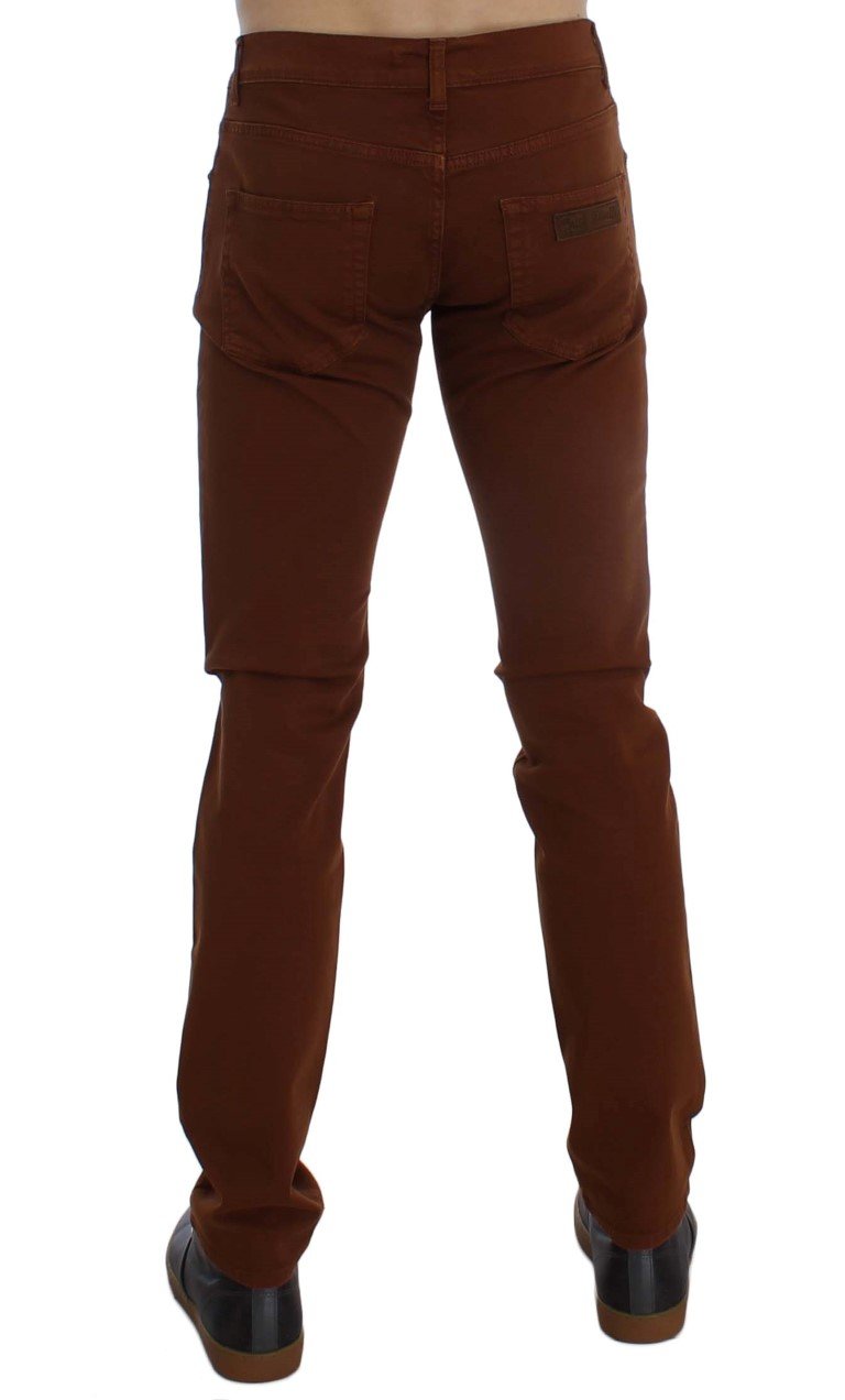 Orange Cotton Stretch Slim Fit Pants