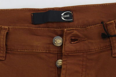 Orange Cotton Stretch Slim Fit Pants