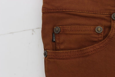 Orange Cotton Stretch Slim Fit Pants