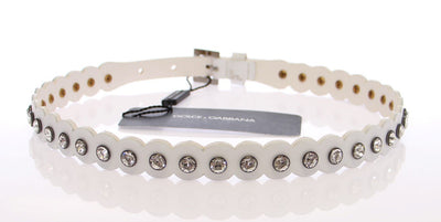 White Leather Crystal Logo Belt