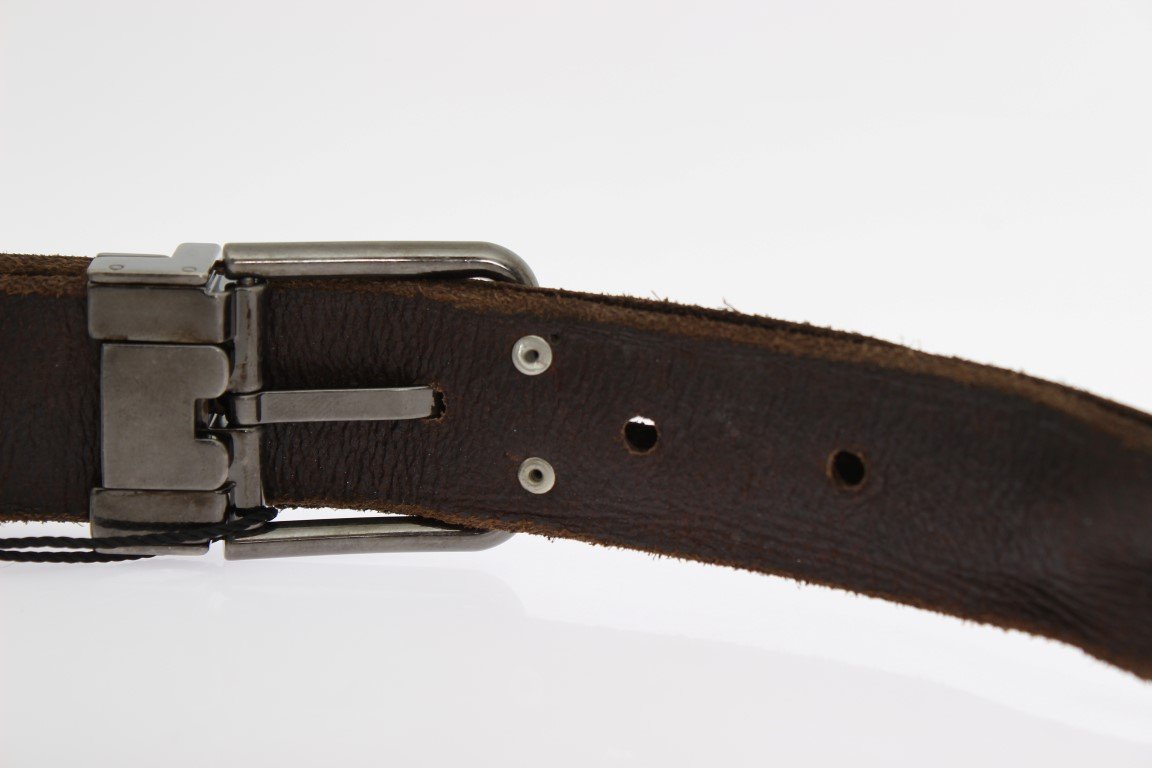 Brown Leather Gray Buckle Belt