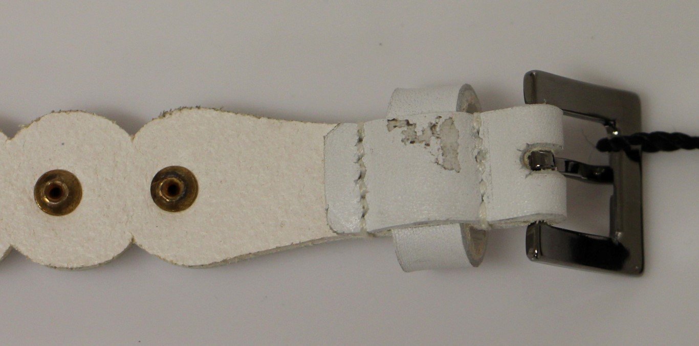 White Leather Crystal Logo Belt